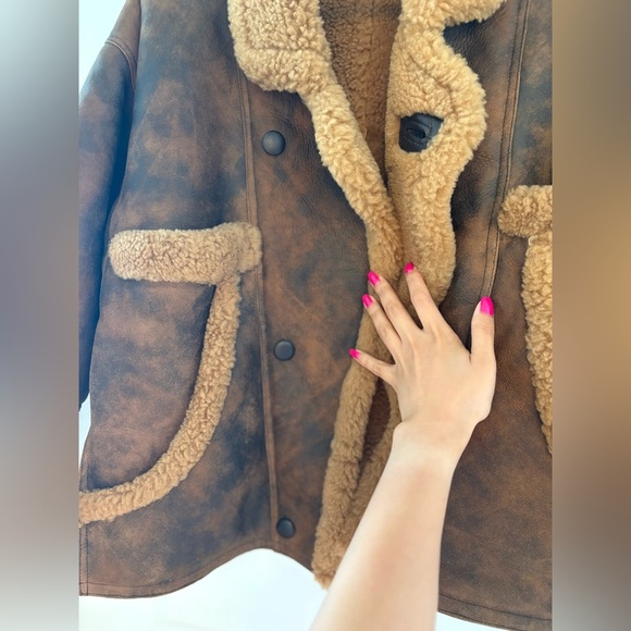 Sandro Paris Shearling Leather Coat – Size 40 - Picture 7 of 16